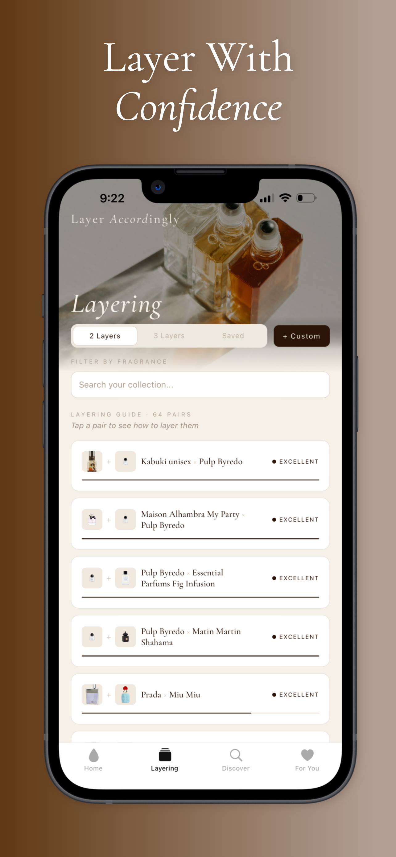 Layering guide with curated 2-layer and 3-layer combinations