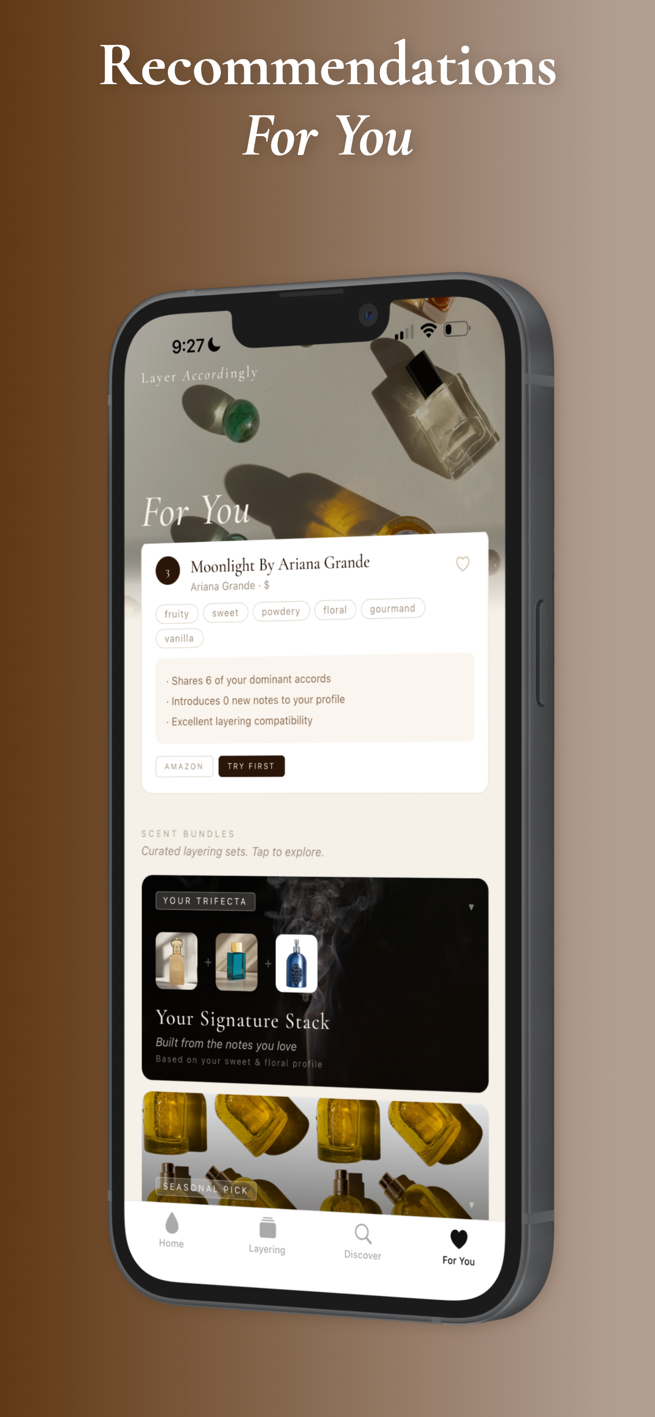 Personalized recommendations and signature stacks built from your taste